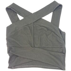 Cider Womens Olive Green Cut Out Sides Crop Top Small Cottage Hipster Chic Cute